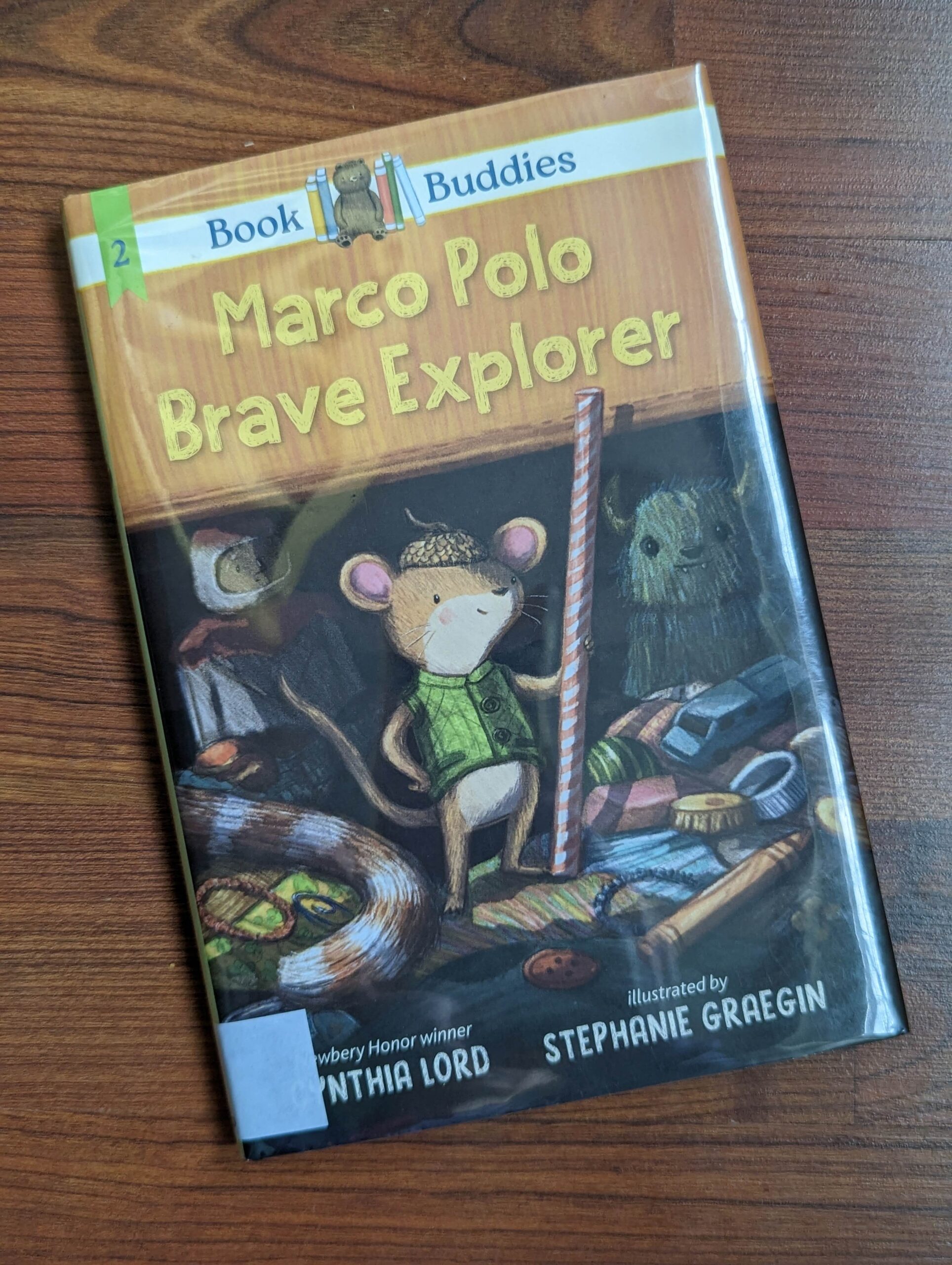 The chapter book Marco Polo Brave Explorer by Cynthia Lord and illustrated by Stephanie Graegin. Book #2 in the Book Buddies Series