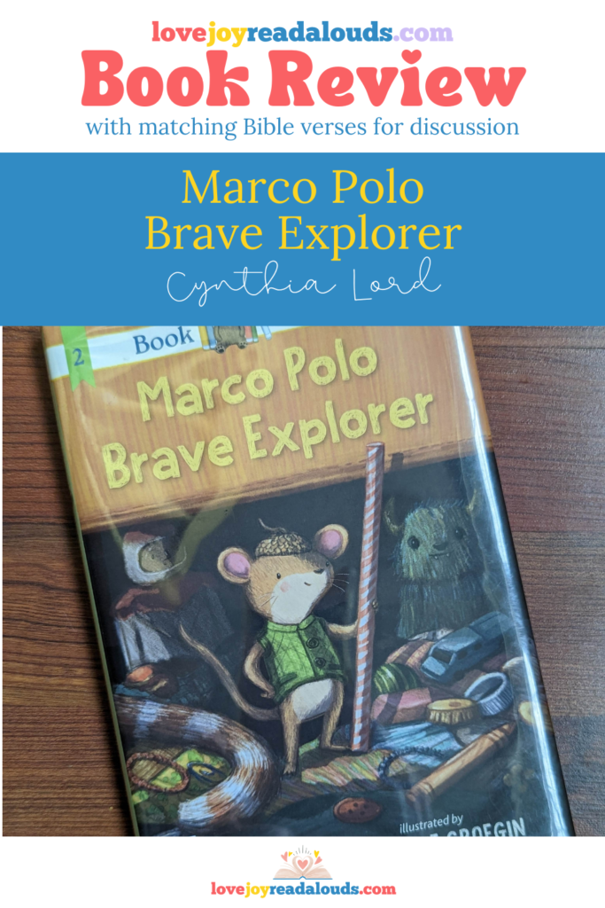 Chapter book review with matching Bible verses for discussion. From lovejoyreadalouds.com. 
Book Buddies Book Series #2. Marco Polo Brave Explorer by Cynthia Lord. Illustrated by Stephanie Graegin