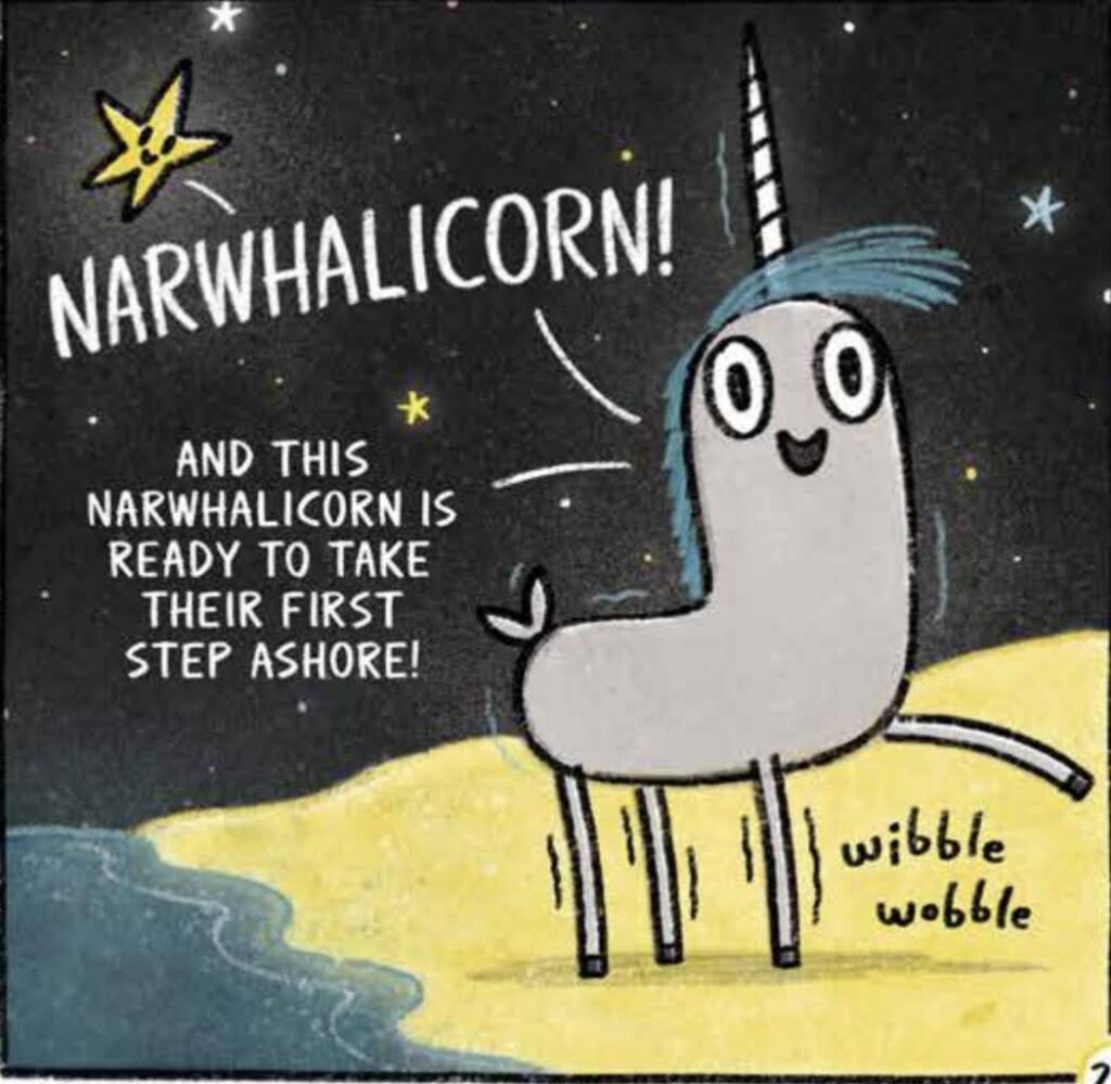 Narwhalicorn from the Narwhal books uses the pronoun 'their' self-referentially