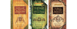 Book Cover for each audiobook of The Wilderking Trilogy by Jonathan Rogers. The Bark of the Bog Owl, The Secret of the Swamp King, and The Way of the Wilderking. Narrated by the author.